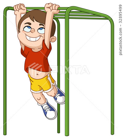 boy climbs monkey bars 32895499