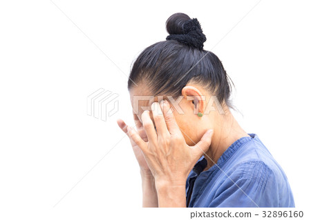 Senior woman had bad headache on forehead isolated Senior woman had bad headache on forehead isolated 32896160