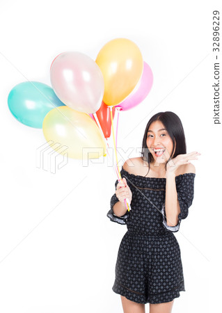 Young beautiful asian woman holding balloon 32896229