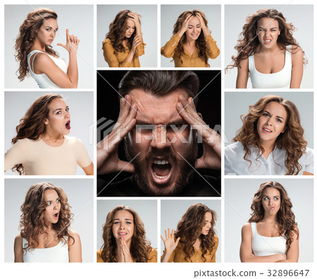 The collage of young woman and male emotions The collage of young woman and male emotions 32896647