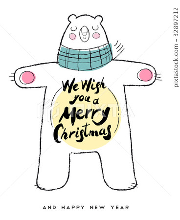 Christmas and new year hand drawn bear quote card Christmas and new year hand drawn bear quote card 32897212