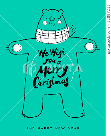 Christmas and new year hand drawn bear art card 32897213