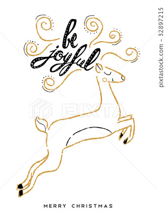 Christmas greeting card hand drawn deer design Christmas greeting card hand drawn deer design 32897215