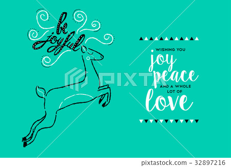 Merry Christmas hand drawn deer greeting card 32897216
