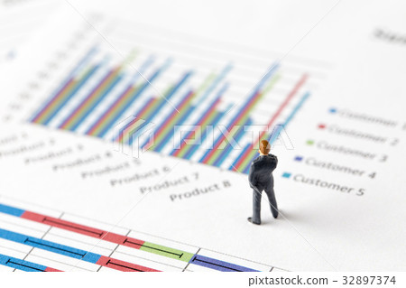 Miniature model group of businessman on graph Miniature model group of businessman on graph 32897374