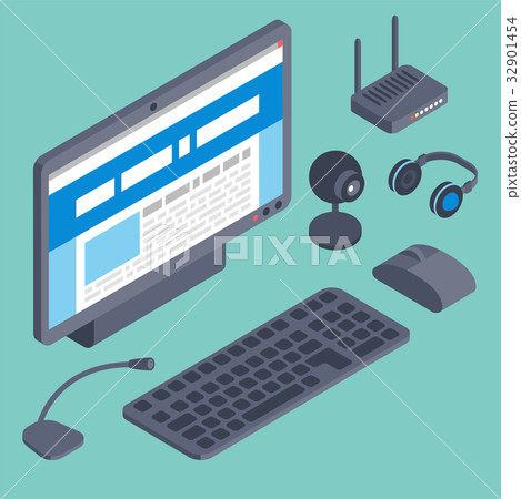 Vector set of isometric computer devices icons Vector set of isometric computer devices icons 32901454