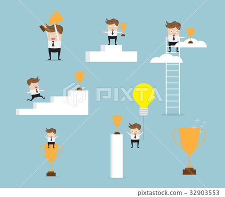 set of businessman with golden trophy 32903553