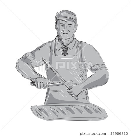 Vintage Butcher Sharpen Knife Drawing Vintage Butcher Sharpen Knife Drawing 32906810
