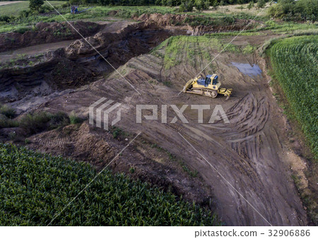 top view heavy machine excavator bagger working in 32906886