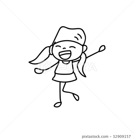 hand drawing happy cute girls line art - Stock Illustration [32909157 ...