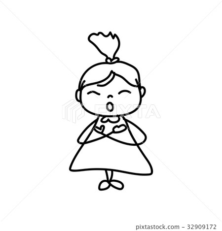 hand drawing happy cute girls line art - Stock Illustration [32909172 ...