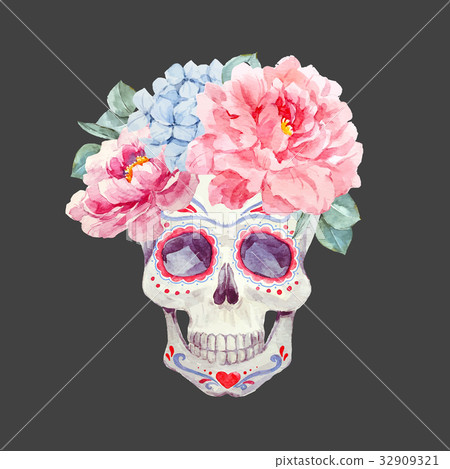Nice watercolor vector skull 32909321