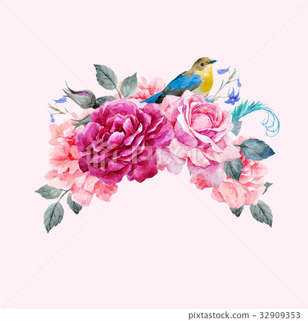 Floral vector composition with bird Floral vector composition with bird 32909353