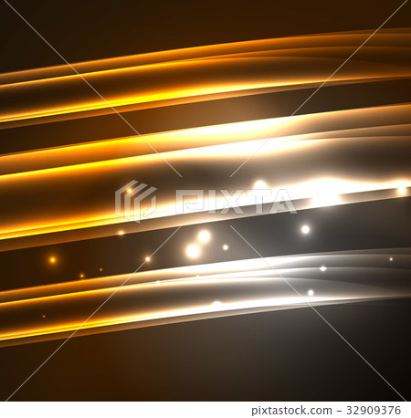 Energy lines, glowing waves in the dark, vector 32909376