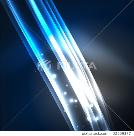 Energy lines, glowing waves in the dark, vector 32909377