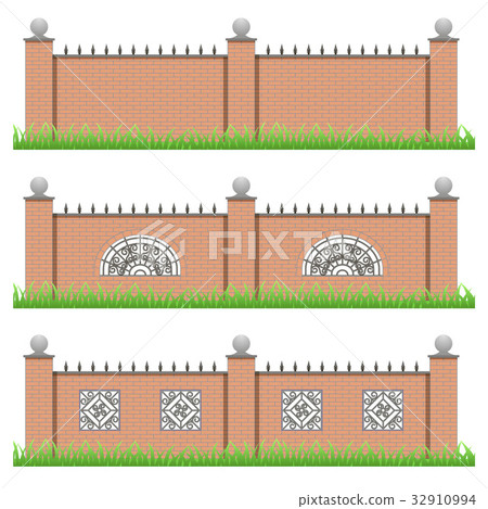 Set of garden brick fences with decorative grille 32910994