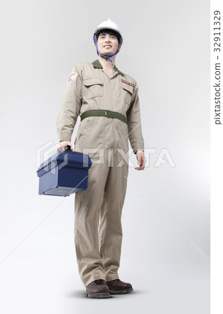 Work clothes, helmets, architects, tool boxes 32911329