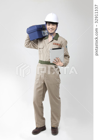 工作服，頭盔，建築師，工具箱，iPad 32911337