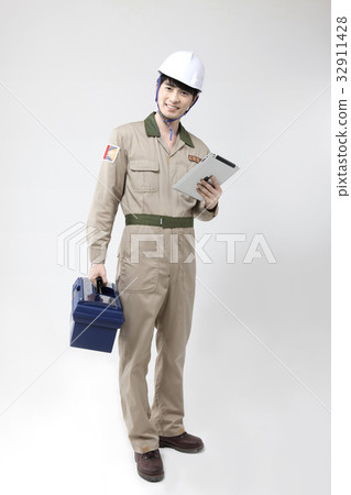 Work clothes, helmets, architects, tool boxes, iPads 32911428
