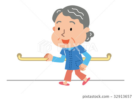 插图素材: 扶手栏杆走廊老人例证