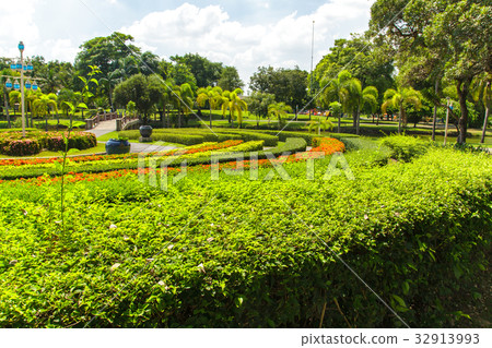 Colourful Flower and Winding Grass Pathway Colourful Flower and Winding Grass Pathway 32913993