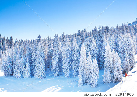 Vibrant panorama of the slopes at ski resort, snow Vibrant panorama of the slopes at ski resort, snow 32914909