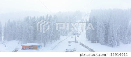 Panorama of ski resort Kopaonik, Serbia, skiers Panorama of ski resort Kopaonik, Serbia, skiers 32914911
