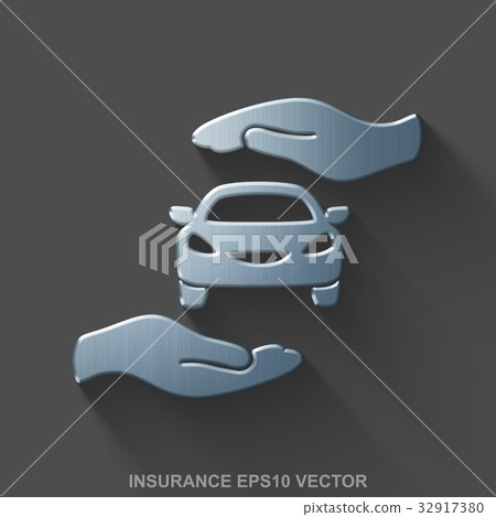 Flat metallic Insurance 3D icon. Polished Steel Flat metallic Insurance 3D icon. Polished Steel 32917380