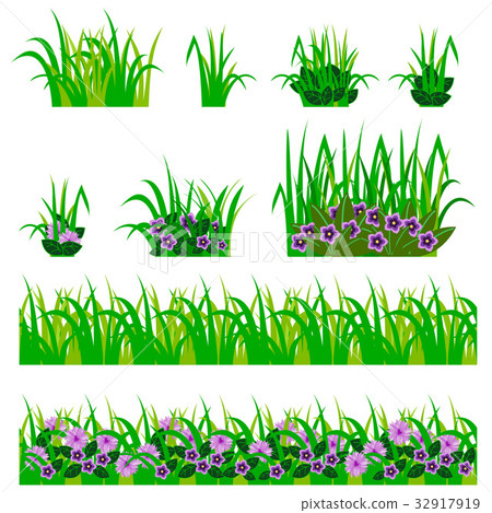 Set of garden flowers in grass isolated - Stock Illustration [32917919 ...