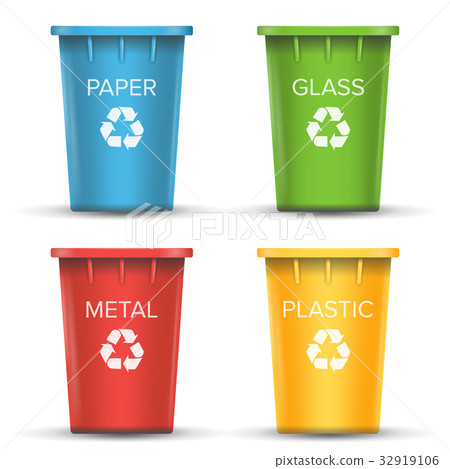 Multicolored Recycling Bins Vector. 3D Realistic 32919106