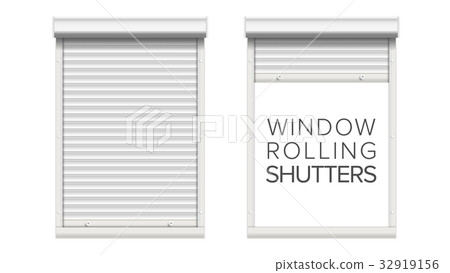 Window With Rolling Shutters Vector. Opened And 32919156