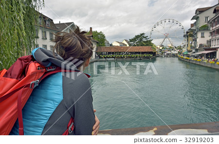 Girl rest and looking in Thun city 32919203