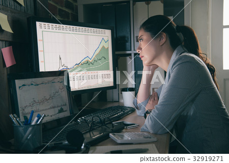 glasses lady in suit sitting computer 32919271