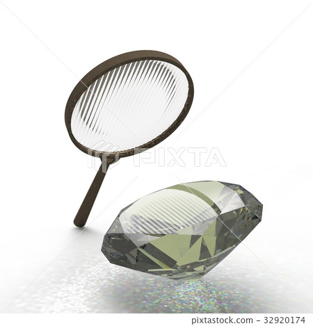 Magnifying glass. Exploring the gems 3d rendering Magnifying glass. Exploring the gems 3d rendering 32920174