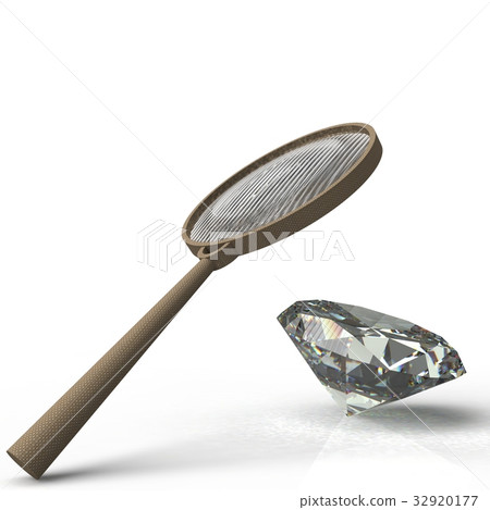 Magnifying glass. Exploring the gems 3d rendering Magnifying glass. Exploring the gems 3d rendering 32920177