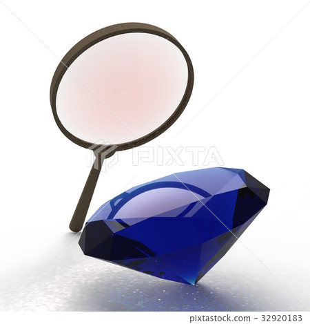 Magnifying glass. Exploring the gems 3d rendering Magnifying glass. Exploring the gems 3d rendering 32920183
