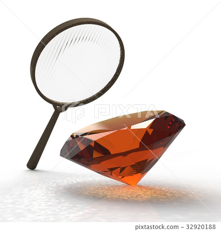 Magnifying glass. Exploring the gems 3d rendering Magnifying glass. Exploring the gems 3d rendering 32920188