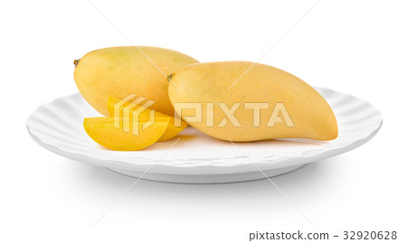 mango in plate on white background 32920628