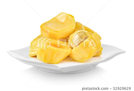 jack fruit in white plate on white background 32920629