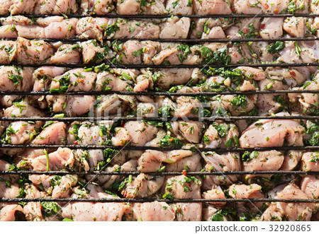 Raw Chicken Meat With Green Outdoors. Raw Chicken Meat With Green Outdoors. 32920865
