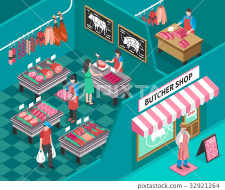 Meat Shop Isometric Illustration 32921264