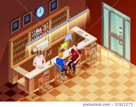.Friends In Bar Interior Isometric View  .Friends In Bar Interior Isometric View  32921273