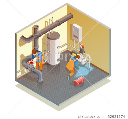 Plumbers Boiler Leak Fixing Isometric Composition Plumbers Boiler Leak Fixing Isometric Composition 32921274