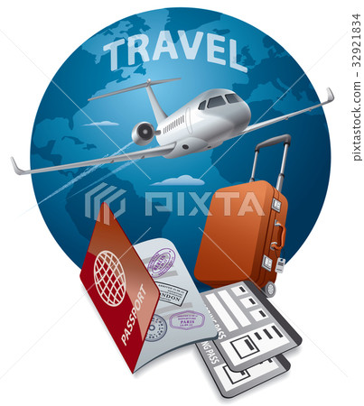 jet, passport and luggage 32921834