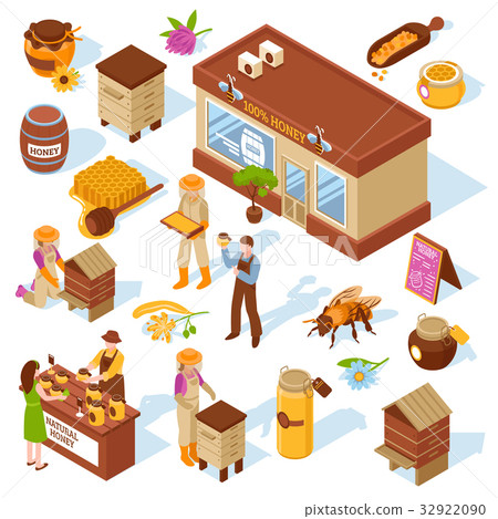 Honey Farm Isometric Icons Set 32922090