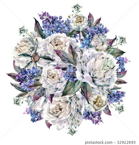 Watercolor Peonies Round Bouquet Watercolor Peonies Round Bouquet 32922693