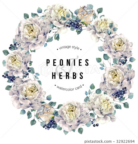 Watercolor White Peonies Wreath Watercolor White Peonies Wreath 32922694
