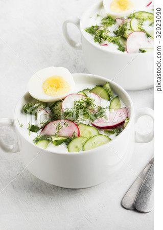 Traditional cold Russian soup with kefir (yogurt) Traditional cold Russian soup with kefir (yogurt) 32923090