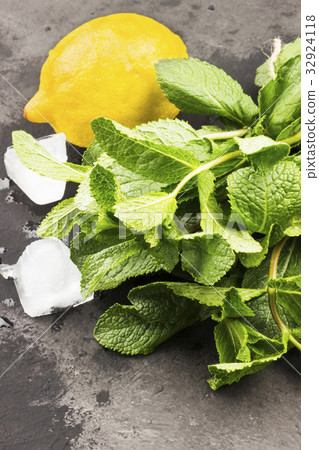 Ingredients for lemonade - lemon, ice, mint Ingredients for lemonade - lemon, ice, mint 32924118