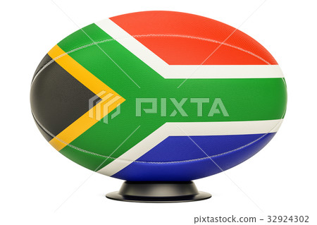 Rugby Ball with flag of South Africa, 3D rendering 32924302